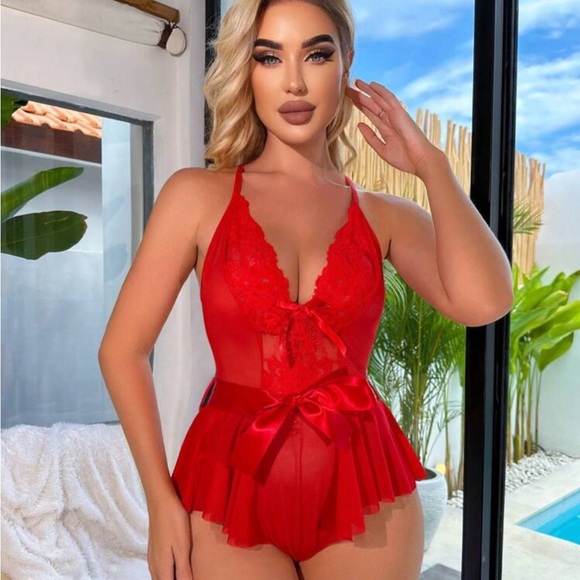 NWT red removable bow teddy lingerie - Picture 3 of 6